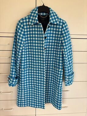 RARE J. Crew Blue and White Wool Gingham Coat